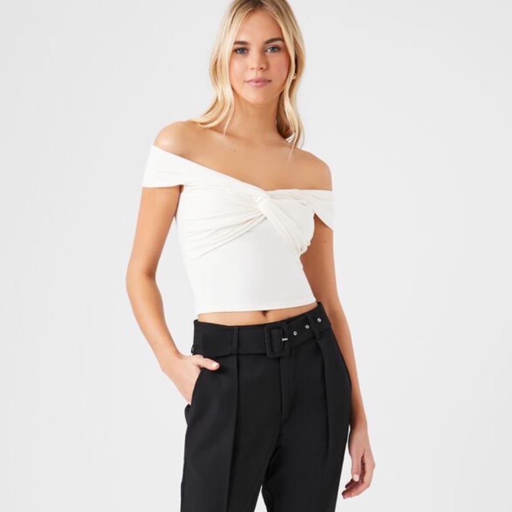 Lulus Off the Shoulder Twist Crop Ivory Top NEW